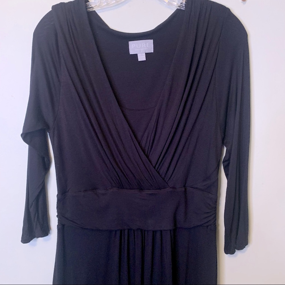 PURE COLLECTION Black Jersey Faux Wrap Midi Dress - Picture 7 of 16